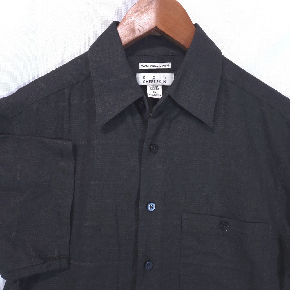 Ron Chereskin Washable Linen Blend Plaid Short Sleeve Shirt Men S Black Summer